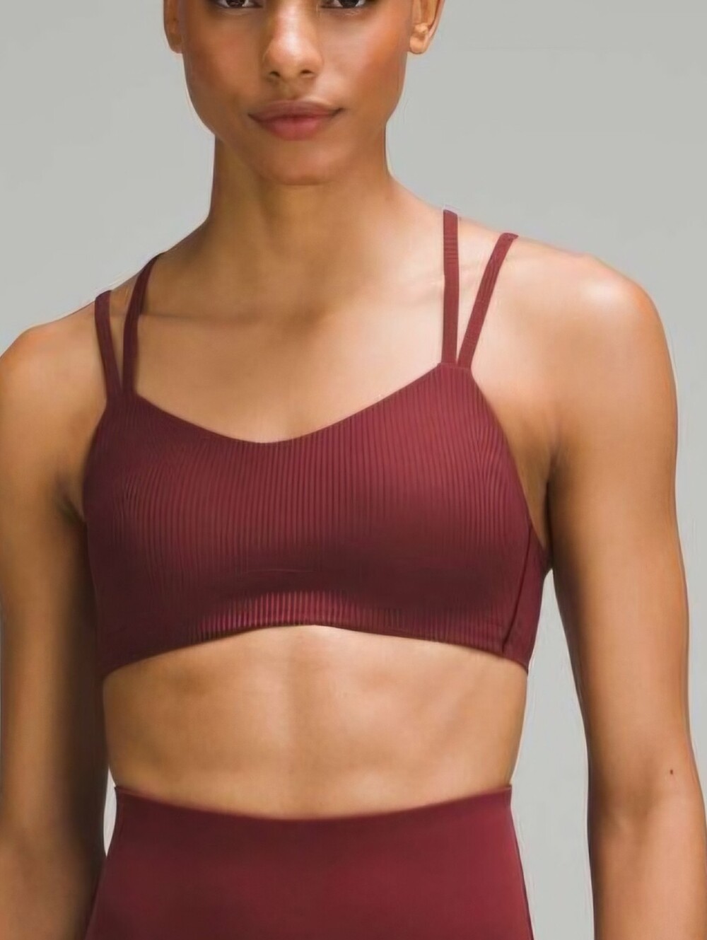 Lululemon Size 6 Free To Be Wild Sports Bra Striped Maroon Rosewood Strappy Yoga